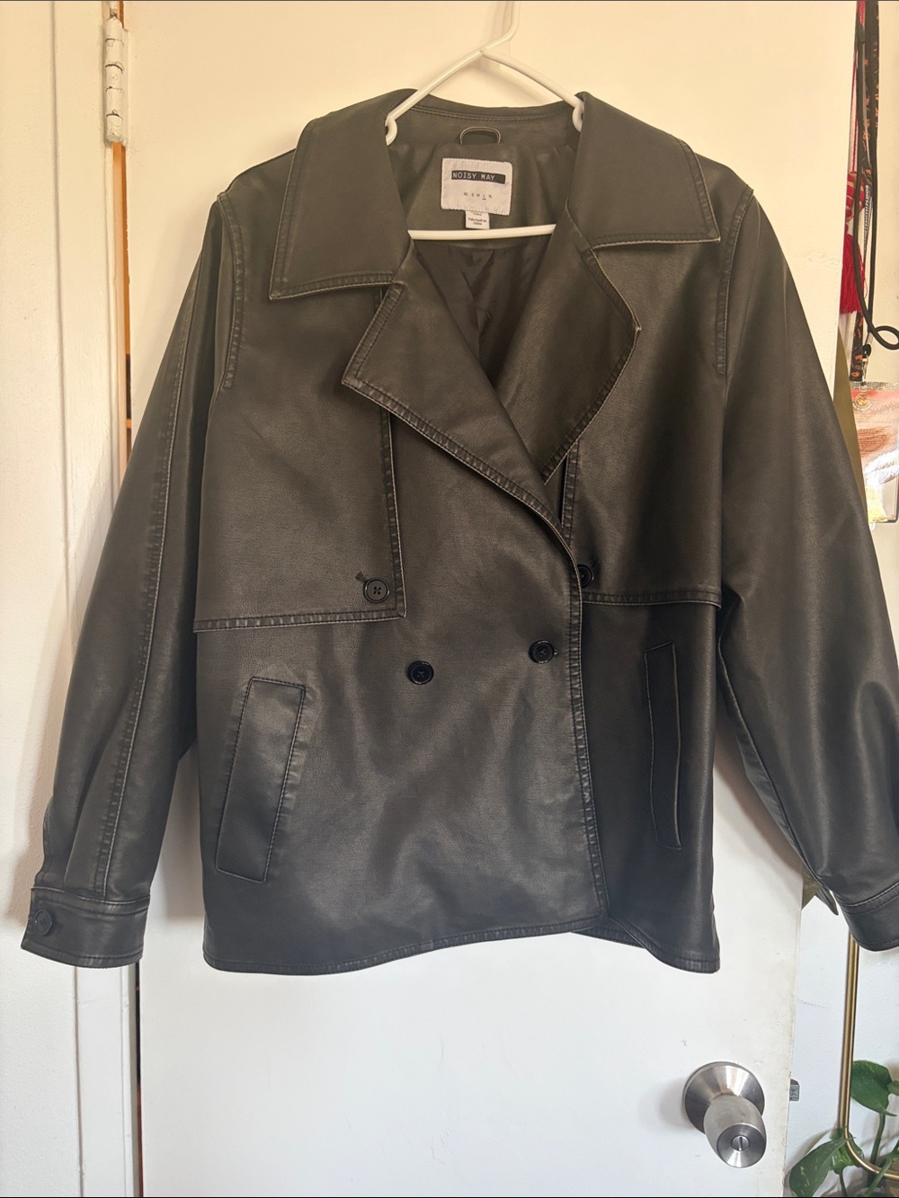 Noisy May Black Faux Leather Blazer